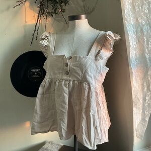 Linen-Blend Ruffled Strap Peplum Top — Natural